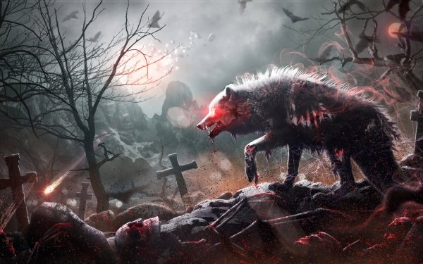 Dark Zombie Skull Cross Wolf Blood HD Wallpaper | Background Image