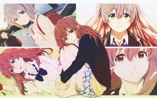 HD anime desktop wallpaper featuring Shouko Nishimiya from A Silent Voice in various expressive scenes and poses.