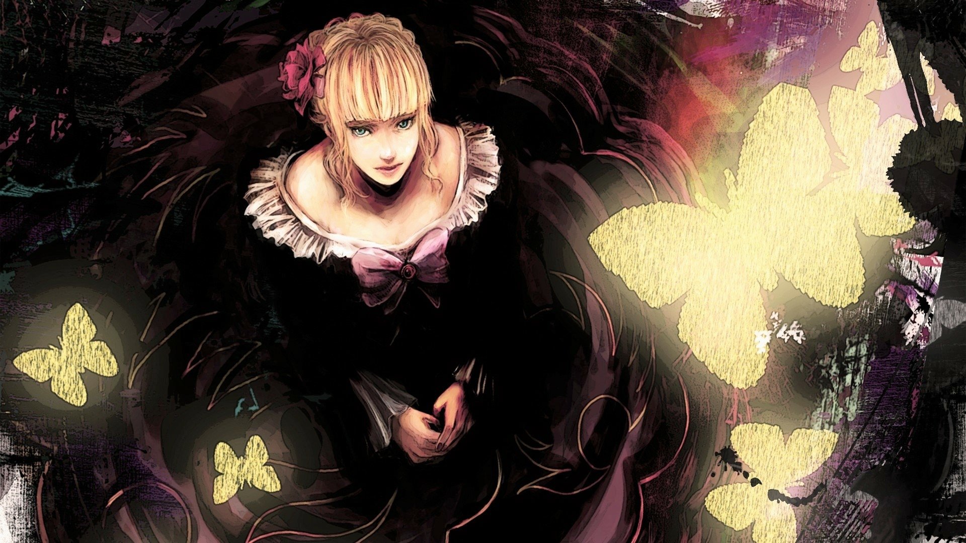 Download Beatrice (Umineko No Naku Koro Ni) Blonde Bow (Clothing) Butterfly Fantasy Anime Umineko: When They Cry Fantasy Anime HD Wallpaper