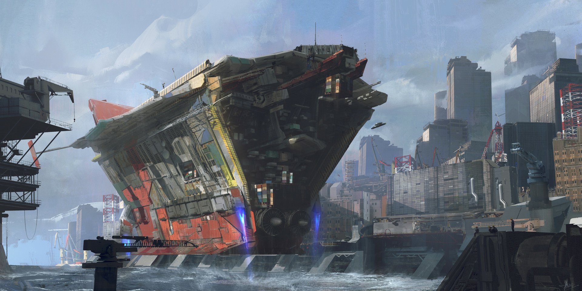 Download Harbor Building Sci Fi Spaceship Wallpaper by Pablo Dominguez