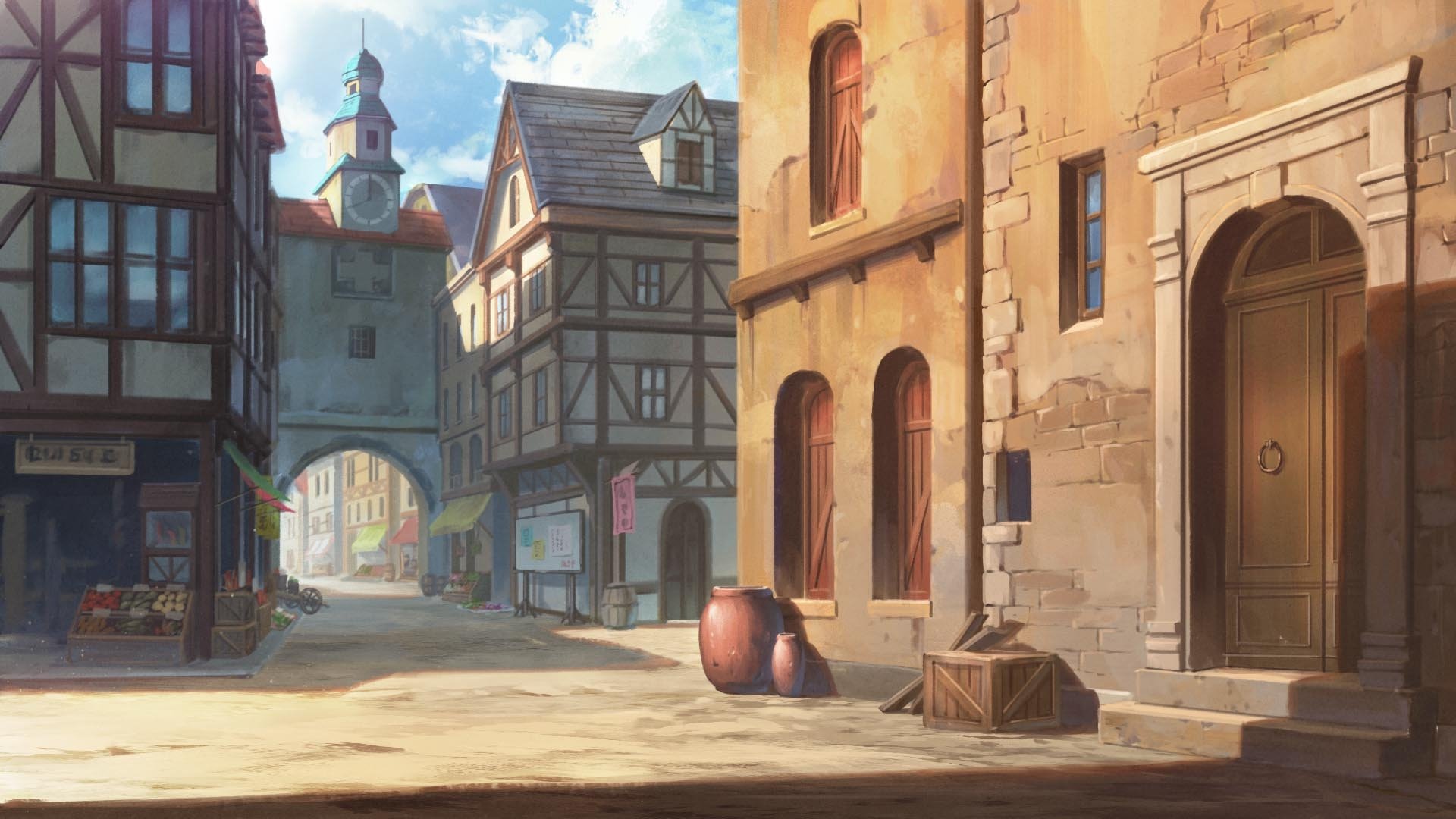 Улицы средневекового города аниме