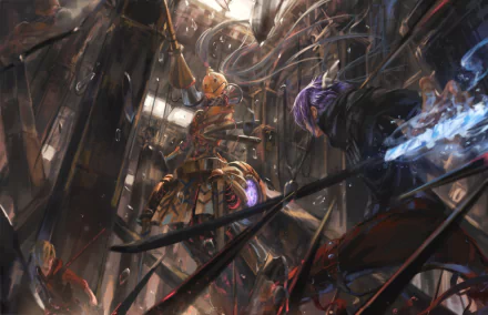 HD anime wallpaper featuring characters from Re:Creators in an intense, dynamic battle scene, showcasing detailed and vibrant artwork.
