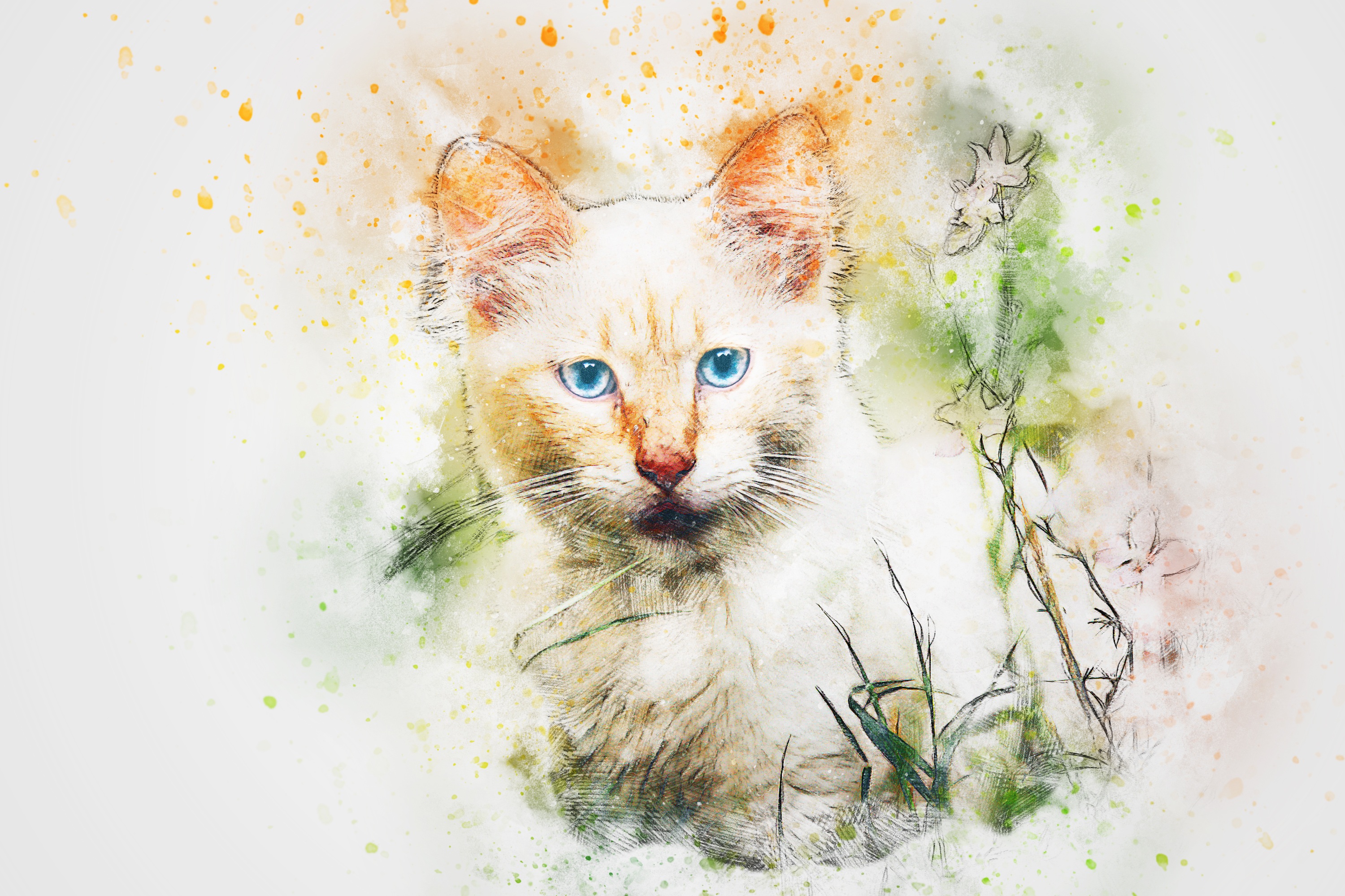 Watercolor Artistic Cat with Blue Eyes by ractapopulous