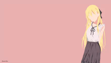 Minimalist 4K Ultra HD anime-style wallpaper featuring Karen Tendou with long blonde hair, wearing a white blouse and black skirt against a soft pink background.
