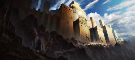 cloud sky sunlight cliff adventurer fantasy castle HD Desktop Wallpaper | Background Image