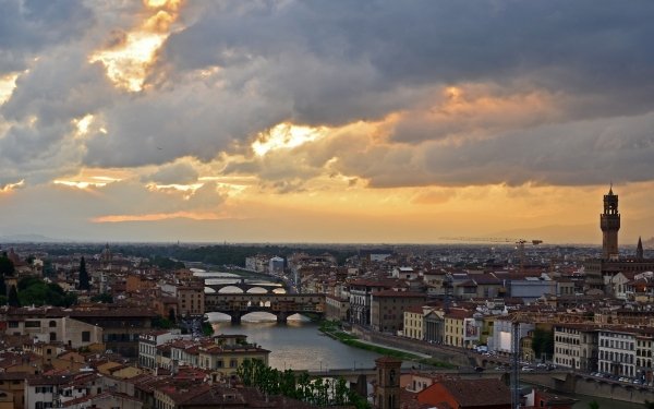 Man Made Florence Cities Italy Tuscany City Building River Cityscape Cloud HD Wallpaper | Background Image