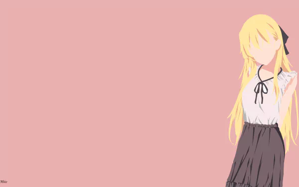 Minimalist 4K Ultra HD anime-style wallpaper featuring Karen Tendou with long blonde hair, wearing a white blouse and black skirt against a soft pink background.