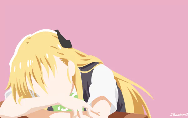 Karen Tendou from anime, depicted as a gamer with long blonde hair, set against a soft pink background in this 4K Ultra HD PC desktop wallpaper.