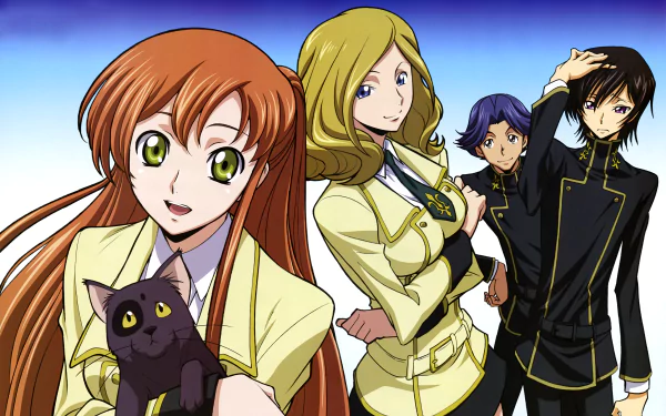 Shirley Fenette Rivalz Cardemonde Milly Ashford Arthur (Code Geass) Lelouch Lamperouge Anime Code Geass HD Desktop Wallpaper | Background Image