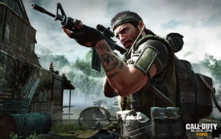 HD PC desktop wallpaper featuring a soldier aiming a rifle in a tactical scene from the Call of Duty video game series.