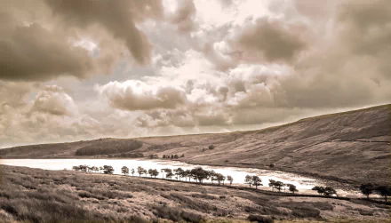 sepia cloud lake nature landscape HD Desktop Wallpaper | Background Image