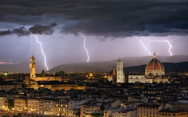Man Made Florence Cities Italy City Night Cityscape Building Dome Cloud Lightning HD Wallpaper | Background Image