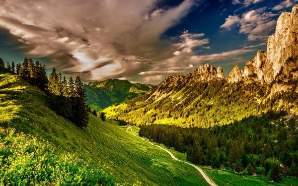 Nature Landscape Greenery Cloud Mountain Path Valley Sky HD Wallpaper | Background Image