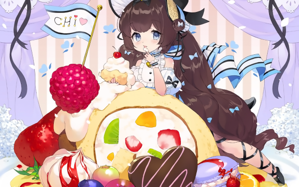 Anime Original Cake Chocolate orange Hat Long Hair HD Wallpaper | Background Image