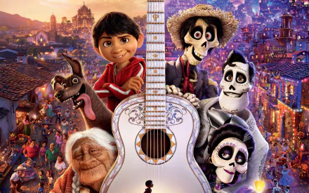 Mama Coco Imelda Rivera Dante (Coco) Ernesto de la Cruz Hector (Coco) Day of the Dead guitar Coco (Movie) movie Coco HD Desktop Wallpaper | Background Image