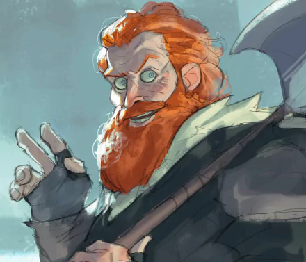 5K Ultra HD desktop wallpaper of Tormund Giantsbane from Game of Thrones: red-bearded, wild-eyed warrior grinning, fur-lined coat and gauntlets, gripping a large axe.
