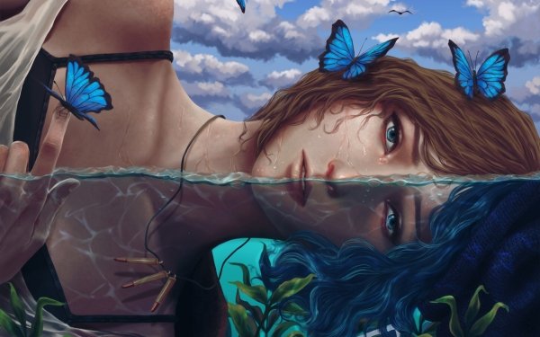 Video Game Life is Strange: Before The Storm Life Is Strange Chloe Price Necklace Cloud Water Butterfly Blue Eyes Brown Hair Blue Hair Bullet Fish HD Wallpaper | Background Image