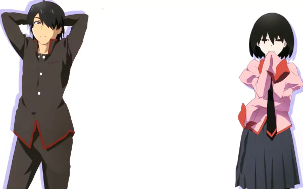 black hair short hair Koyomi Araragi Ougi Oshino Anime Monogatari (Series) HD Desktop Wallpaper | Background Image