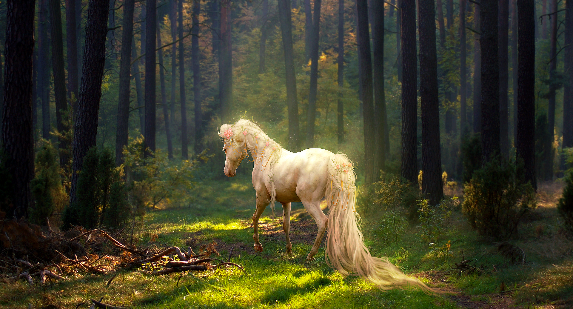 Horse in Fantasy Forest Wallpaper and Background Image | 1920x1035 | ID