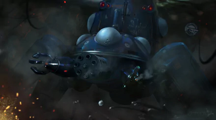 HD desktop wallpaper featuring a Tachikoma robot from the anime Ghost in the Shell, rendered in a dark, futuristic setting.