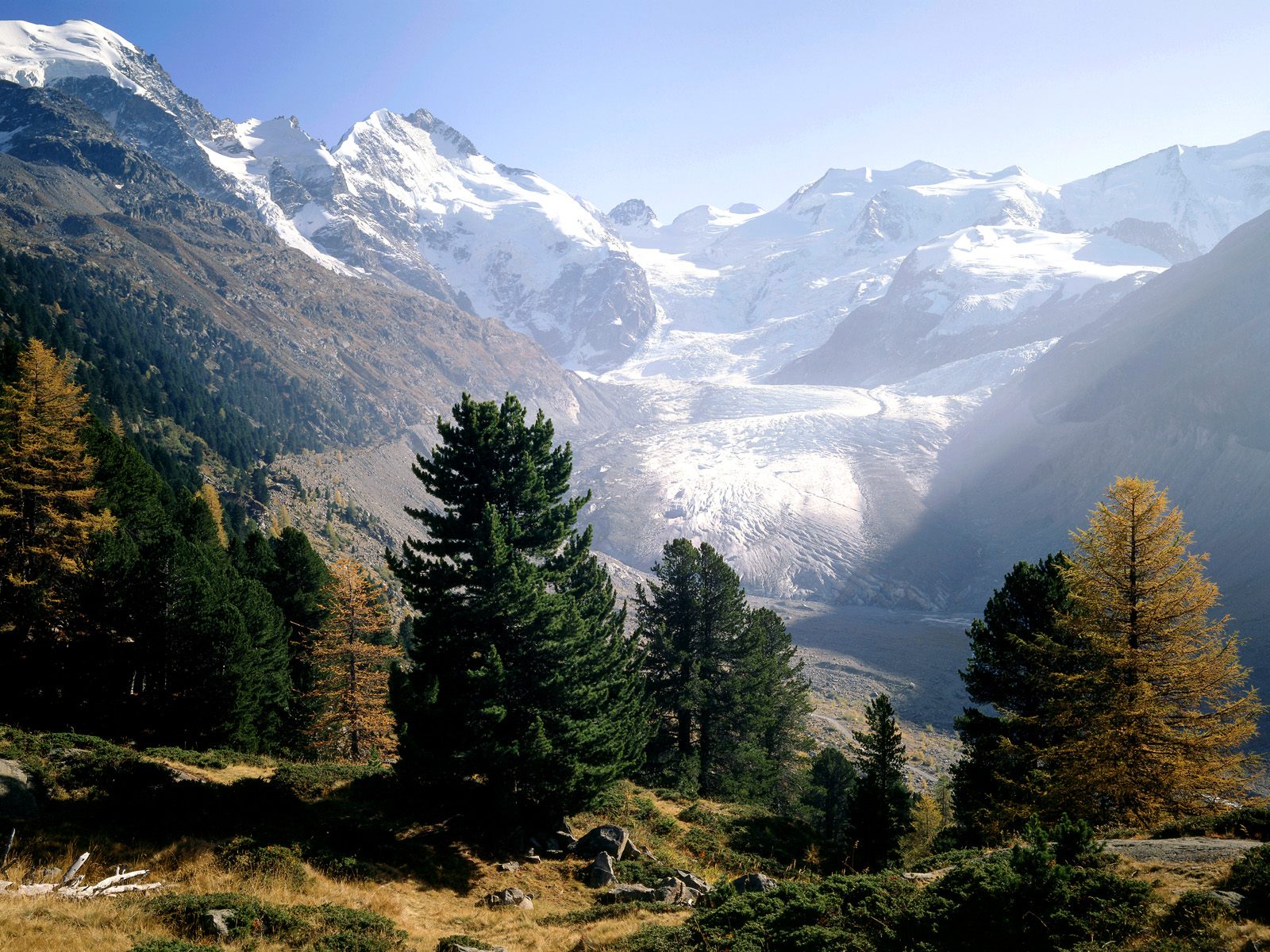 Glacier in Switzerland - A stunning view of snowy mountains in the Swiss Alps.
