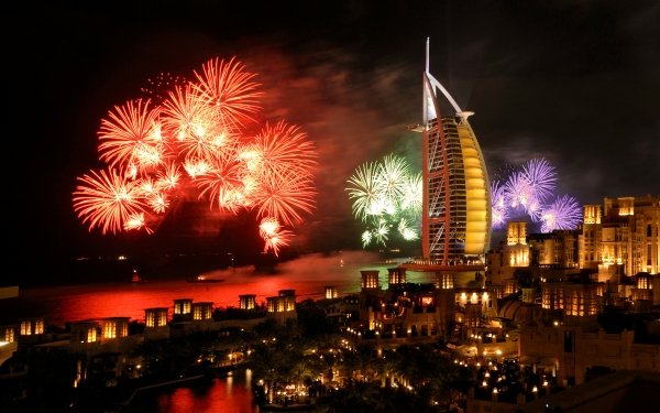 Photography Fireworks Colors Colorful Dubai City HD Wallpaper | Background Image