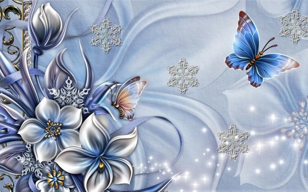 Artistic Winter Flower Butterfly HD Wallpaper | Background Image