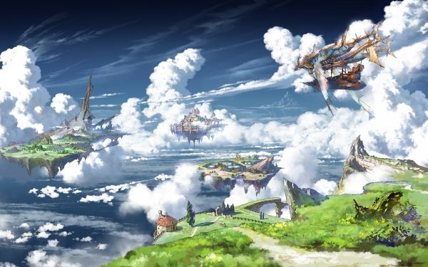 Anime Granblue Fantasy Sky Cloud Floating Island Ship HD Wallpaper | Background Image