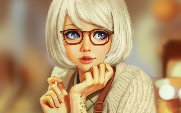 Women Artistic Glass Tattoo Blue Eyes White Hair Short Hair HD Wallpaper | Background Image