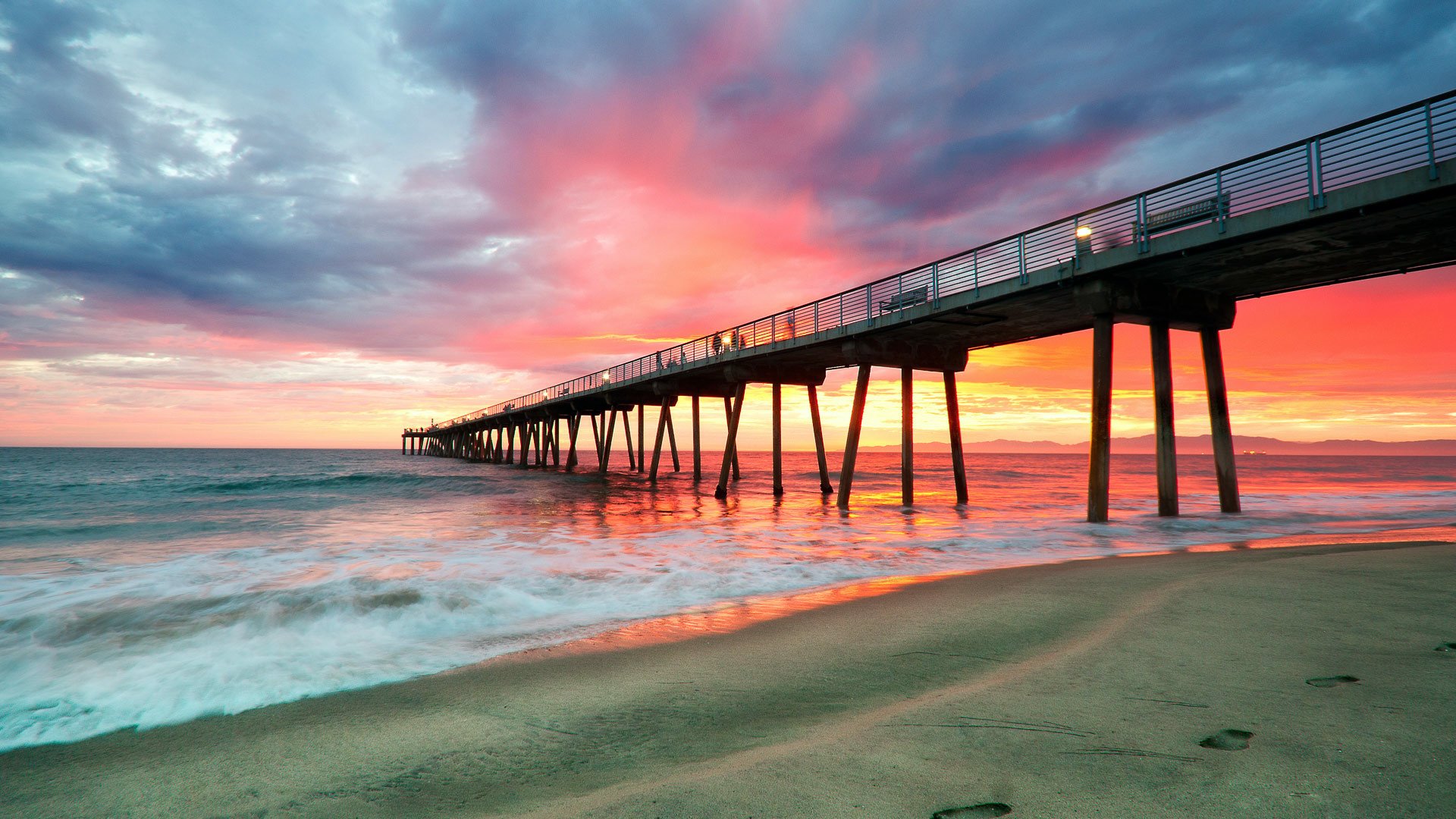 Download Horizon Hermosa Beach Sunset Sea Ocean Man Made Pier HD Wallpaper