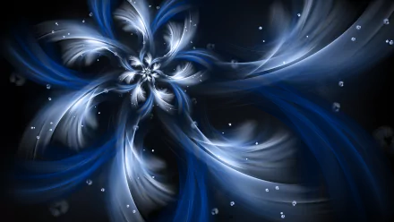Abstract fractal image in white and blue tones, featuring intricate swirling patterns against a dark background. This HD wallpaper creates a visually captivating desktop experience.