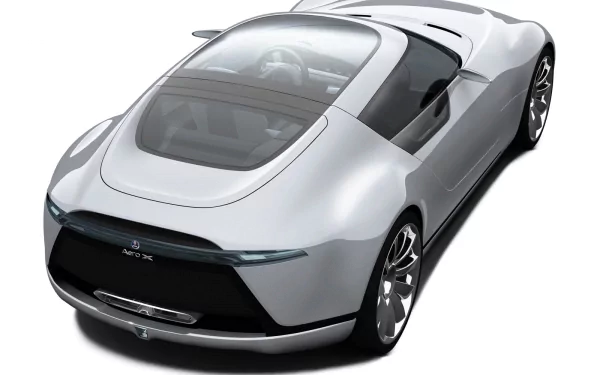 Silver Saab concept vehicle shown from a rear three-quarter view on a white background — sleek car rendered as an HD PC desktop wallpaper and background.