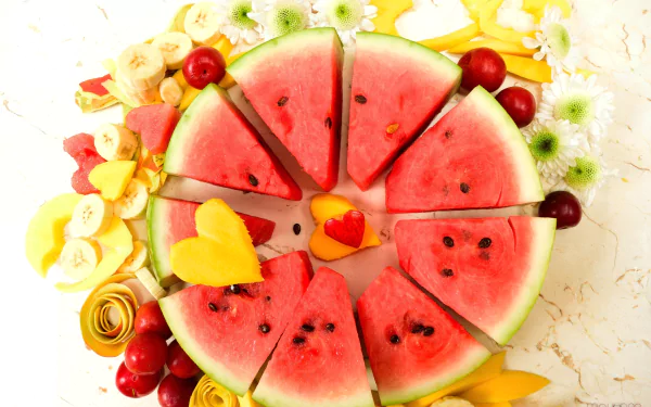 berry mango heart-shaped banana watermelon food fruit HD Desktop Wallpaper | Background Image
