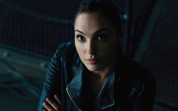 HD PC desktop wallpaper featuring Gal Gadot as Diana Prince from the movie Justice League (2017), portraying Wonder Woman in a dramatic, dark setting.