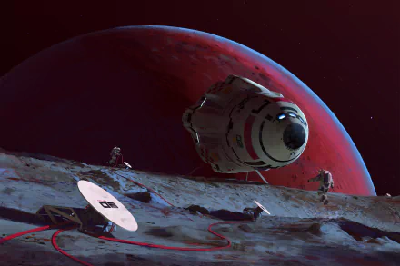 HD desktop wallpaper featuring a Sci-Fi scene with astronauts, a space shuttle, and a planet in the background.