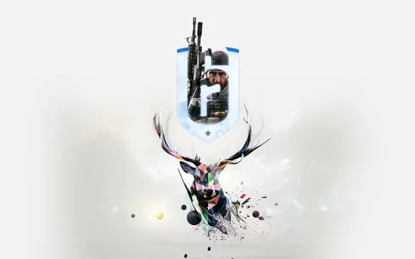 HD desktop wallpaper showcasing an artistic blend of a soldier silhouette from Tom Clancy's Rainbow Six: Siege, with a dynamic and colorful abstract background.