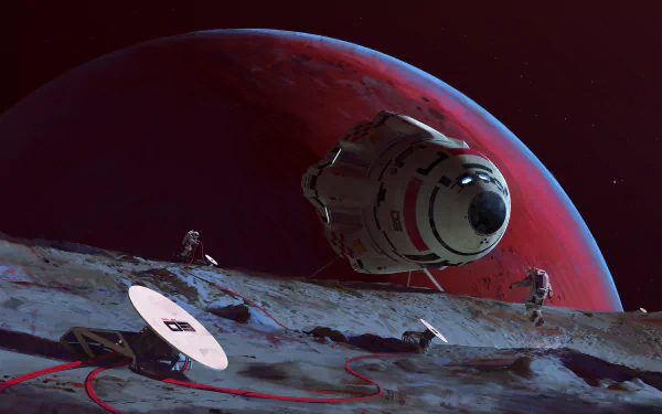 HD desktop wallpaper featuring a Sci-Fi scene with astronauts, a space shuttle, and a planet in the background.