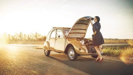 woman Girls & Cars HD Desktop Wallpaper | Background Image