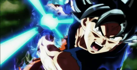 HD desktop wallpaper of an intense scene from Dragon Ball Super featuring an anime character charging a powerful energy attack.