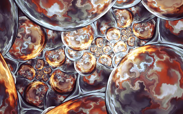 A CGI HD desktop wallpaper depicting a psychedelic, trippy abstract fractal pattern of interconnected bubbles with swirling colors.