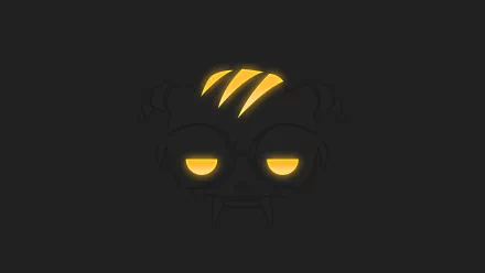 Minimalist HD desktop wallpaper featuring Dokkaebi from the video game Tom Clancy's Rainbow Six: Siege, showcasing a dark background with a stylized graphic of yellow glowing eyes and hair.