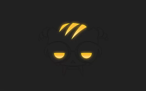 Minimalist HD desktop wallpaper featuring Dokkaebi from the video game Tom Clancy's Rainbow Six: Siege, showcasing a dark background with a stylized graphic of yellow glowing eyes and hair.