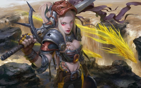 Fantasy Women Warrior Woman Warrior Blonde Sword Dragon Spirit Tattoo HD Wallpaper | Background Image