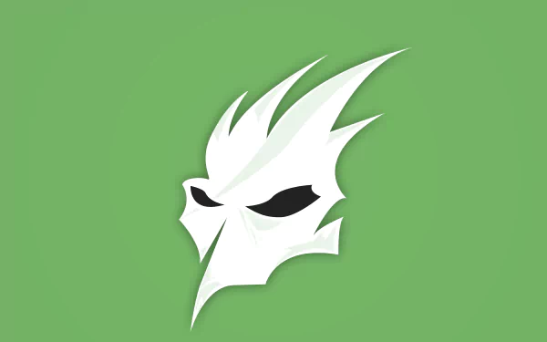 Minimalist 8K Ultra HD PC wallpaper featuring a stylized white mask from Tom Clancy's Rainbow Six: Siege on a solid green background.