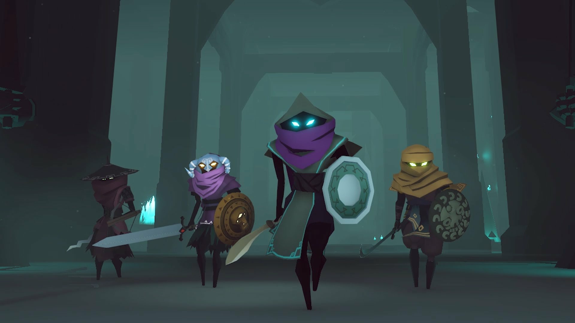 HD wallpaper featuring animated characters adventuring through a Necropolis with eerie lighting.