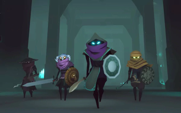 HD wallpaper featuring animated characters adventuring through a Necropolis with eerie lighting.