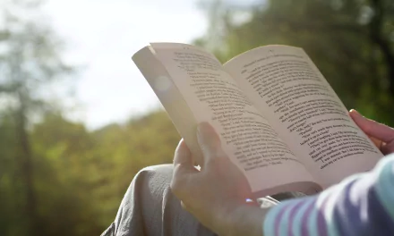 A person reading a book outdoors, surrounded by nature, with soft sunlight illuminating the pages. This HD desktop wallpaper beautifully captures the joy of reading.
