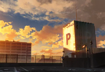 building city rooftop Anime sunset anime sunset HD Desktop Wallpaper | Background Image