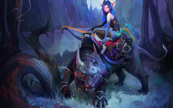 pink eyes pointed ears blue hair tiger woman warrior Luna (DotA 2) video game DotA 2 HD Desktop Wallpaper | Background Image