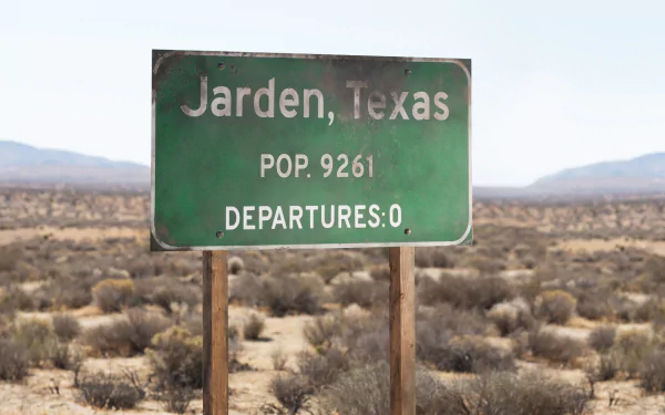 HD PC desktop wallpaper: green road sign Jarden, Texas POP. 9261 DEPARTURES: 0 in arid Texas plains — image from the TV show The Leftovers.